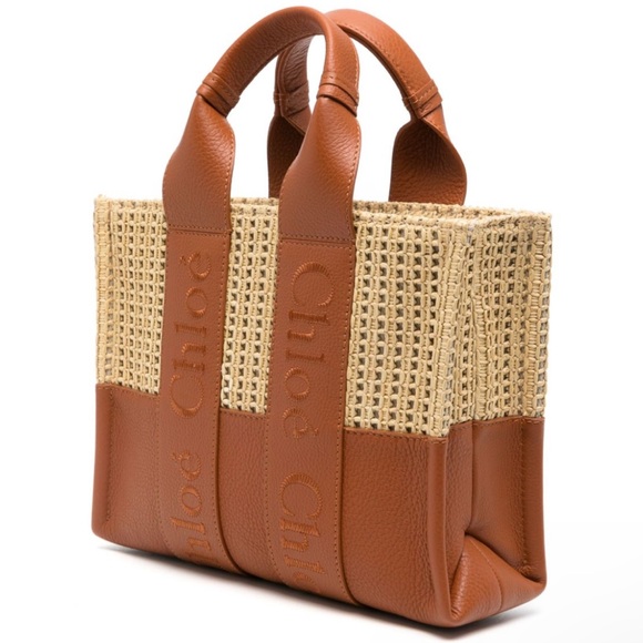 Brand New Chloé small Woody tote bag (caramel brown leather woven raffia design) - Picture 2 of 16